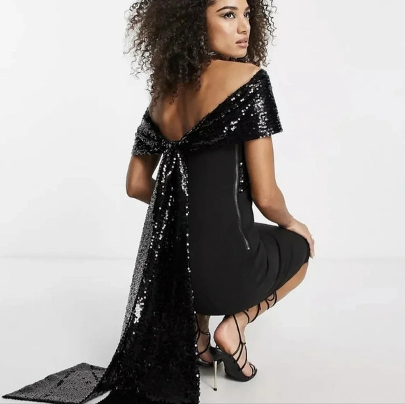 Moving Sale! 💘 Lavish Alice statement sequin bow midi dress in black - Picture 5 of 9